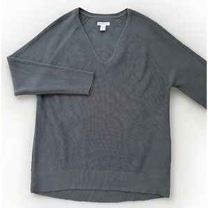 Athleta Hanover V Neck Sweater Womens L Gray Merino Wool Blend Oversized Tunic